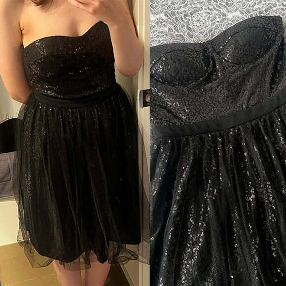 Ark and Co Black Strapless Sequin Holiday Dress Size Small - Picture 1 of 11